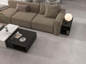 Salón con azulejos imitación cemento